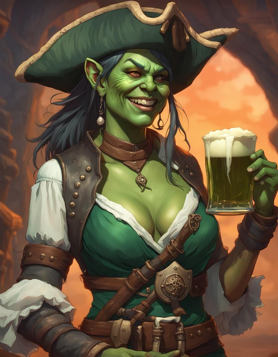 Orc Pirate Portrait in Art Nouveau Style