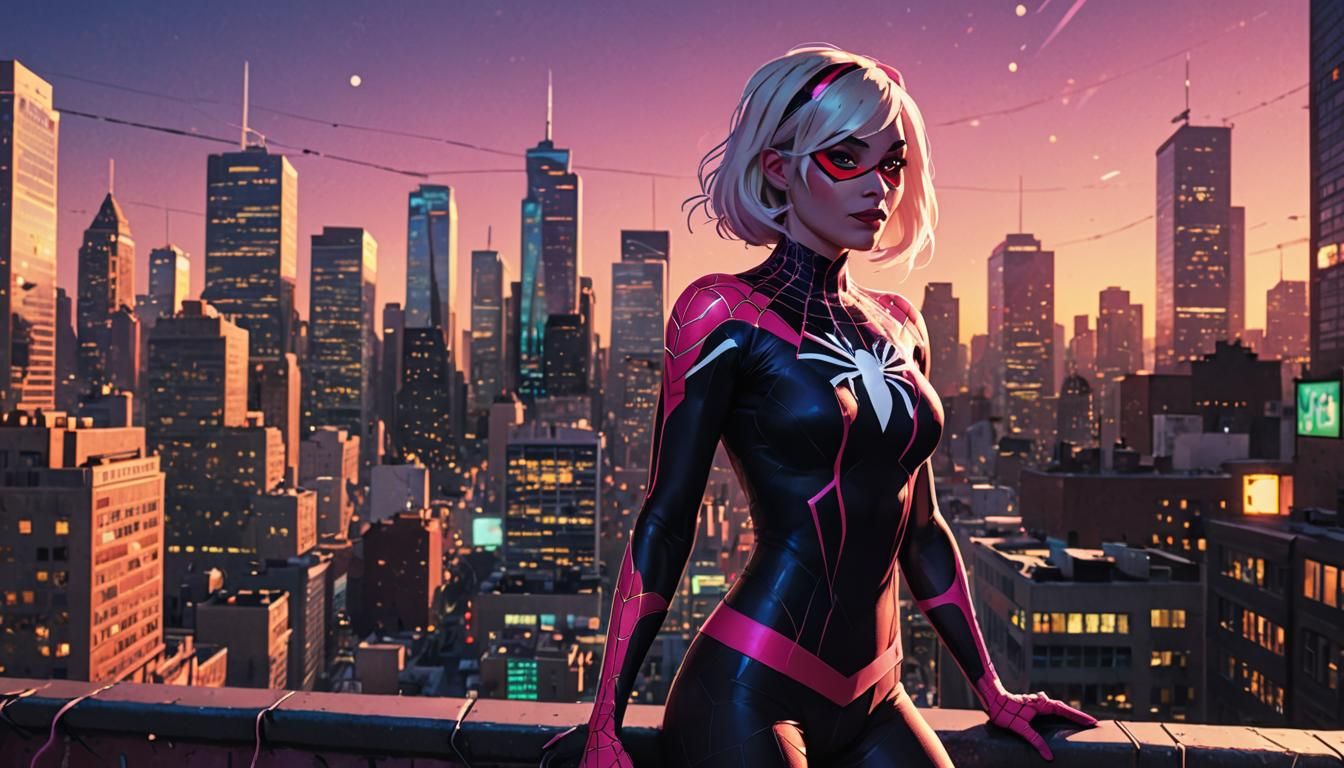 Spider-Gwen Comic Book Illustration in Adam Hughes Style