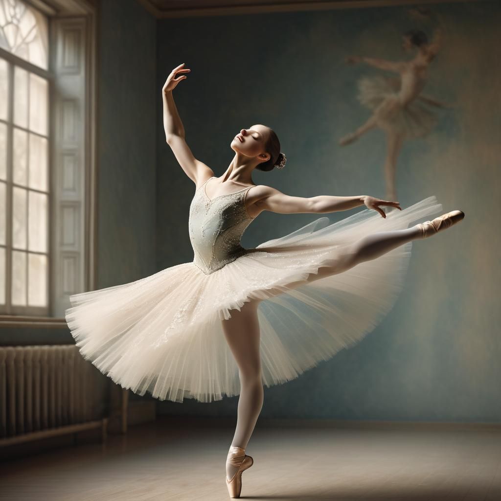 Ballerina Arabesque in Impressionist Style