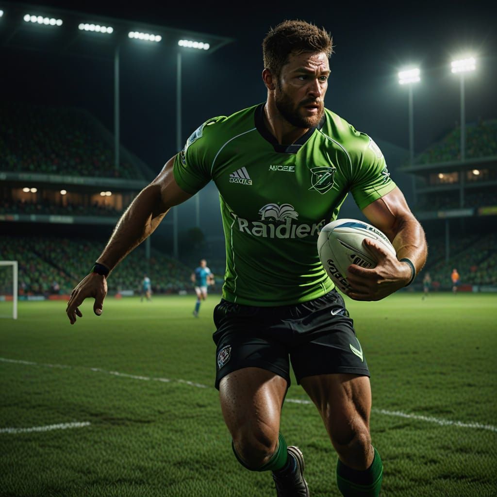 Hyperrealistic and dynamic image of a muscular rugby league ...