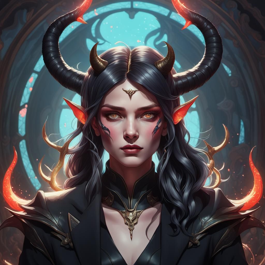 Fairy Woman in Black Suit: Detailed Portrait