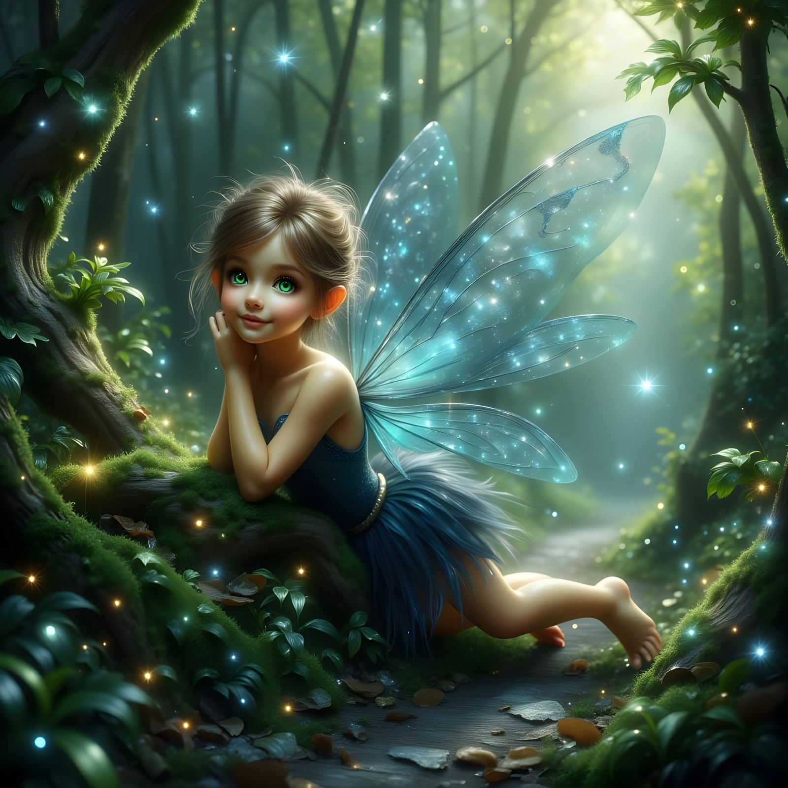 Ethereal Fairy in Enchanted Woodland Scene