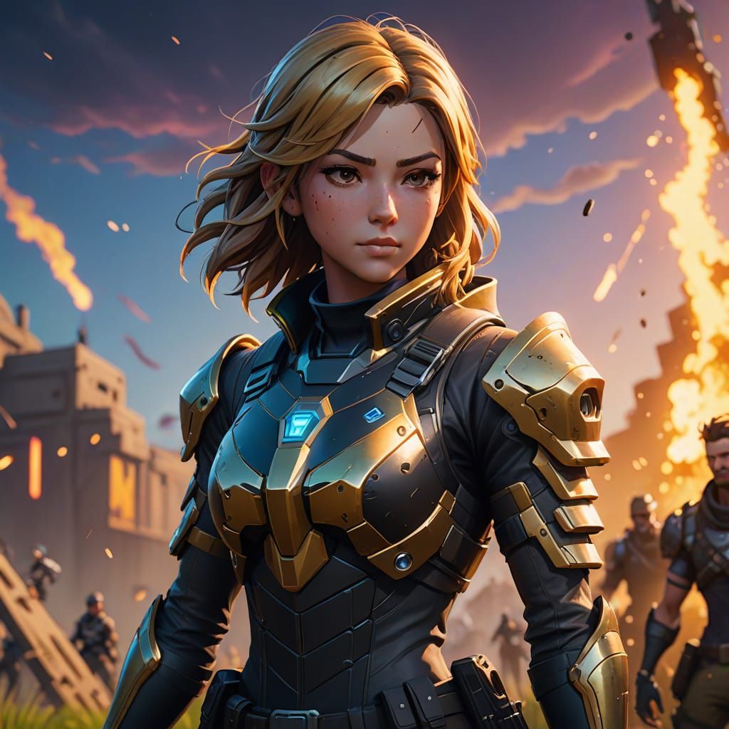 Anime Fortnite Character in Neon Battlefield