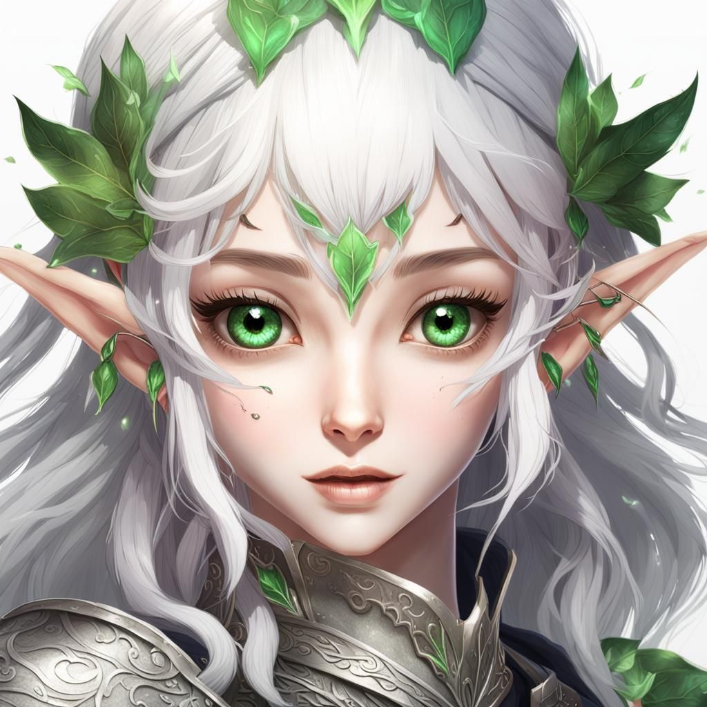 Silver-Haired Elf Girl in Detailed Matte Painting