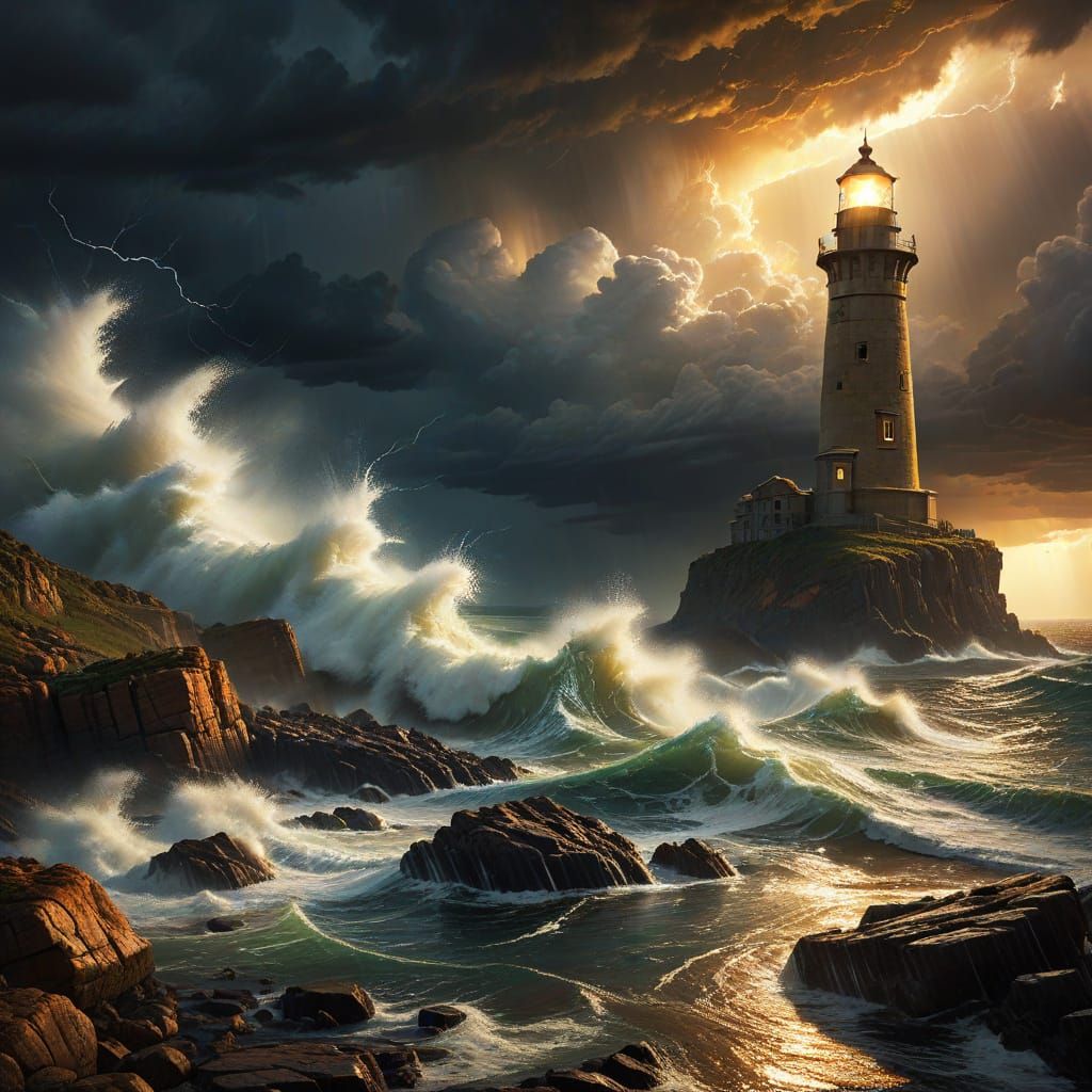 Dramatic Lighthouse Scene in Australian Tonalism