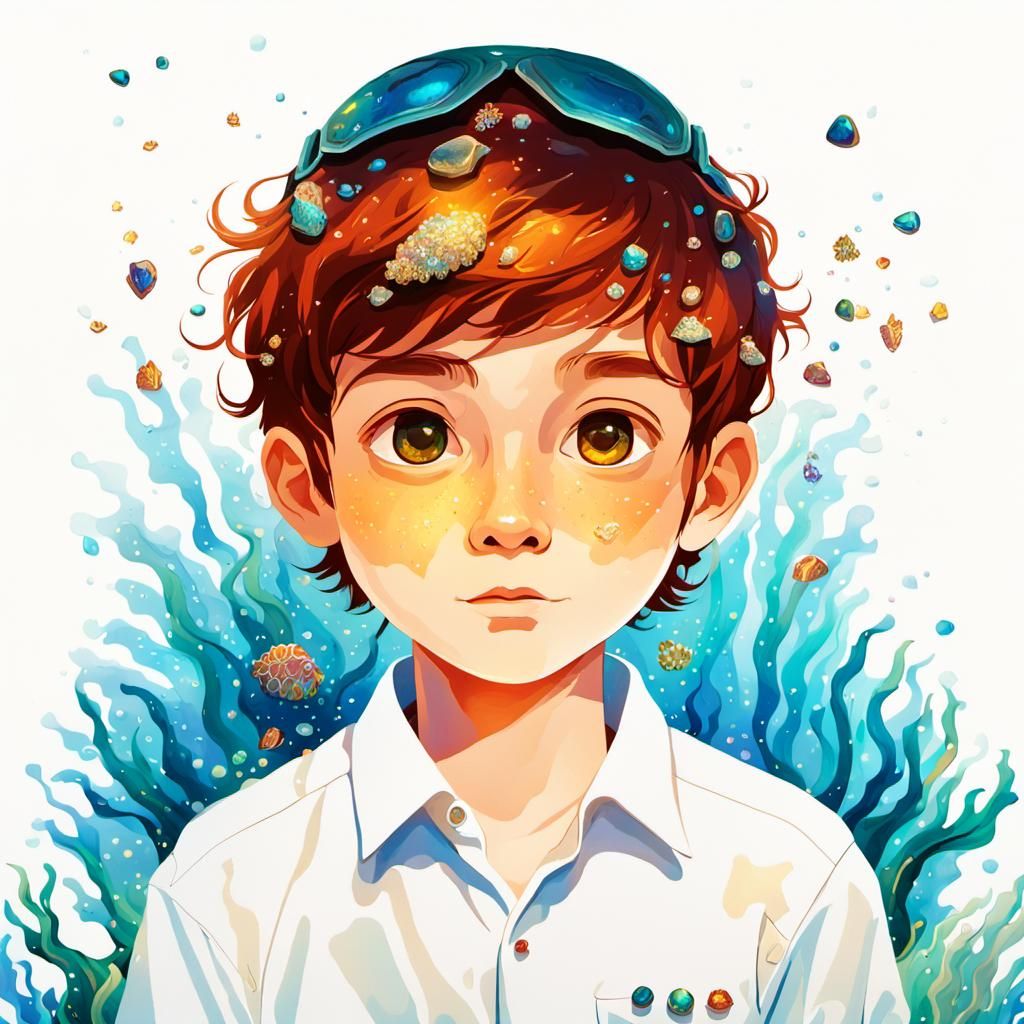 Underwater Diver Finds Sunken Treasure: Oil Painting