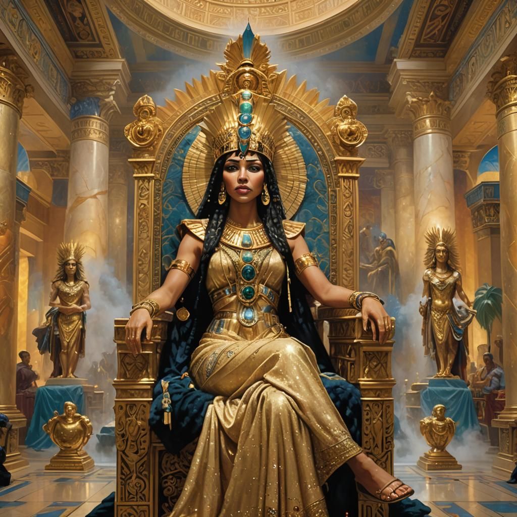 Cleopatra on Her Throne in Ethereal Fantasy Style