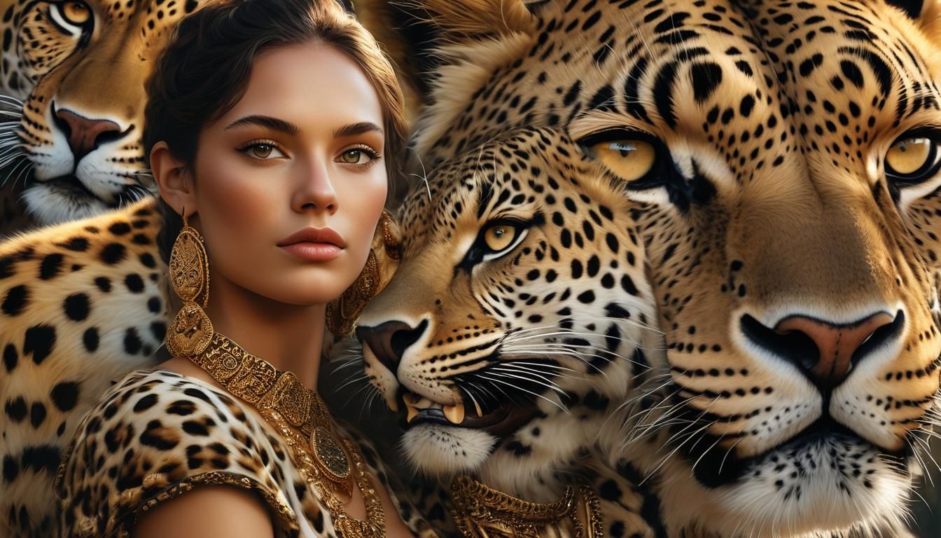 Leopard Woman Hybrid in Hyperrealistic Fantasy Illustration