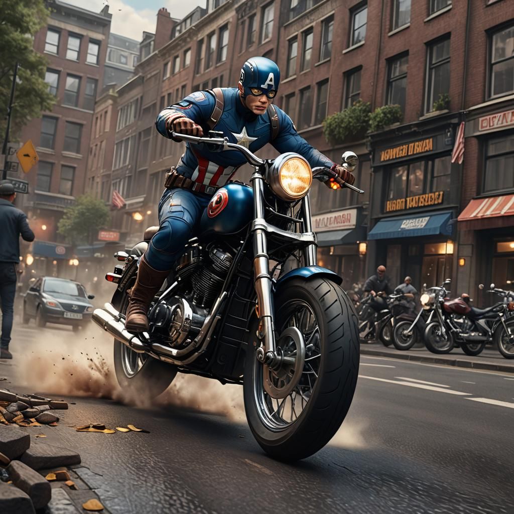 Captain America Rides a Harley in Amsterdam