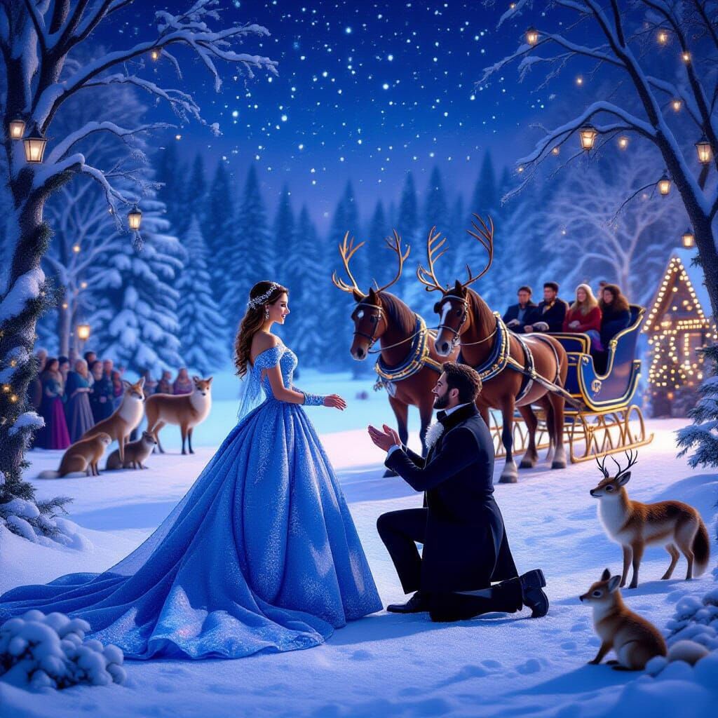 Romantic Winter Proposal Under Starry Night Sky