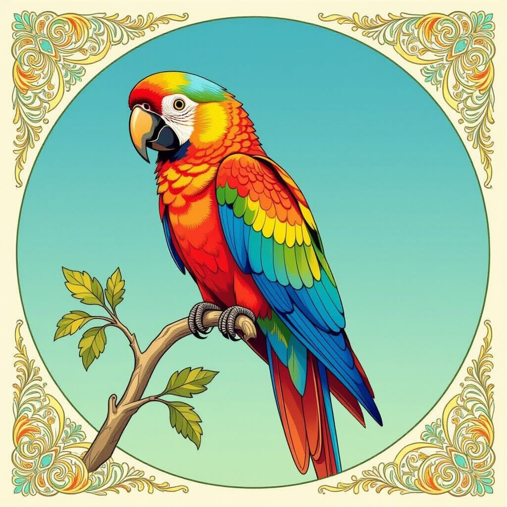 Colorful Parrot in Art Nouveau Style
