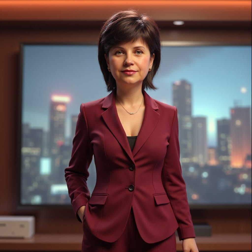 Modern Woman in Burgundy Suit: Pixar-Style 3D Illustration