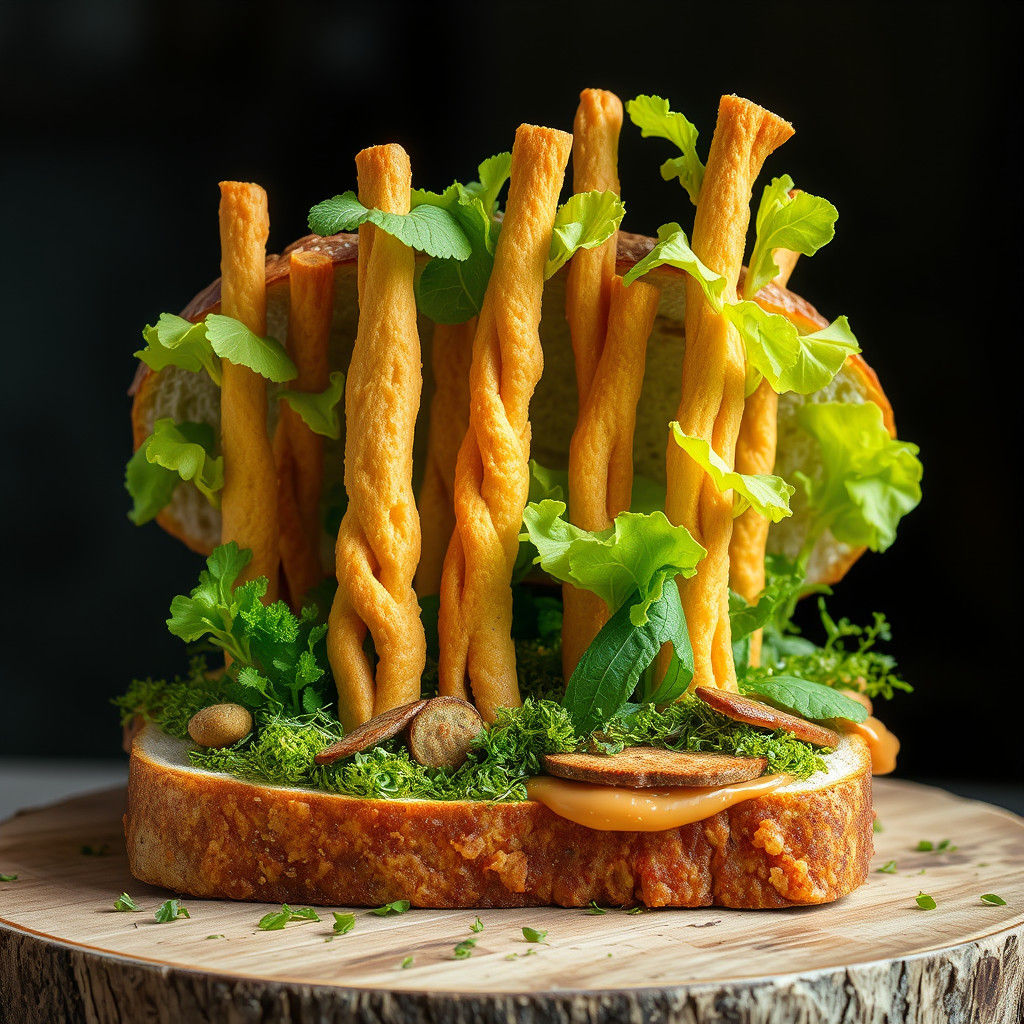 Surreal Forest Sandwich in Naive Art Style