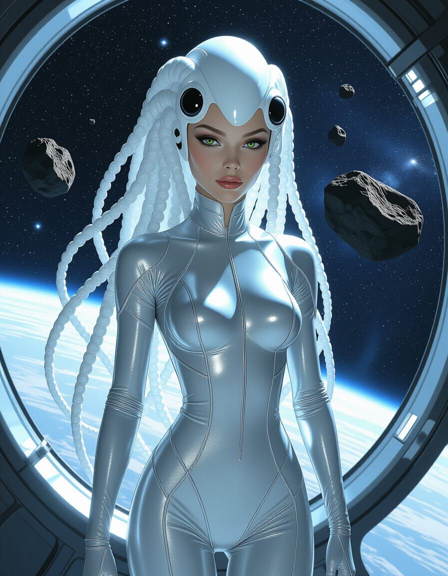 Alien Woman with Tentacles in Space Station