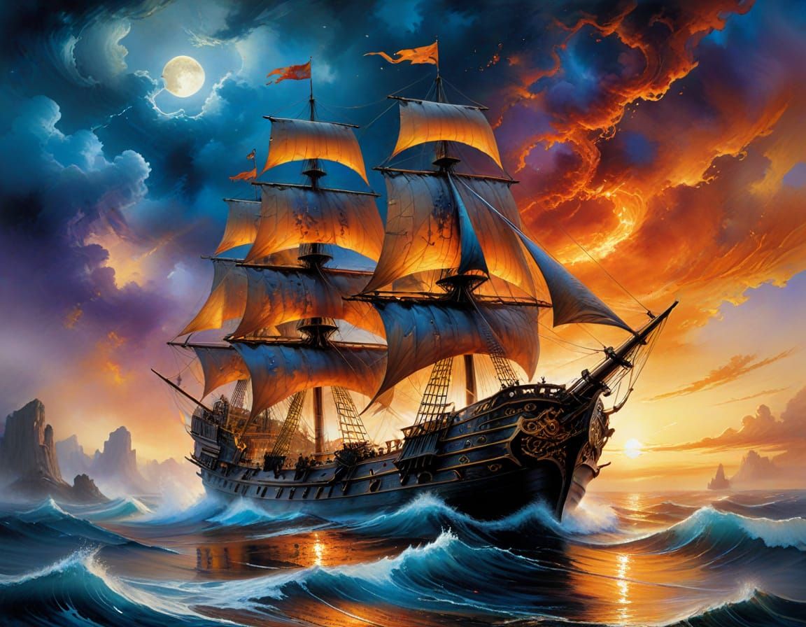 Pirate Ship Sails Through an Alcohol Ink Sea