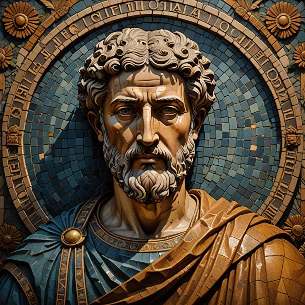 Classical Roman Emperor in Contemplative Mosaic