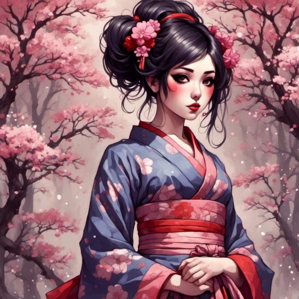 Anime Geisha Portrait in Pretty Style