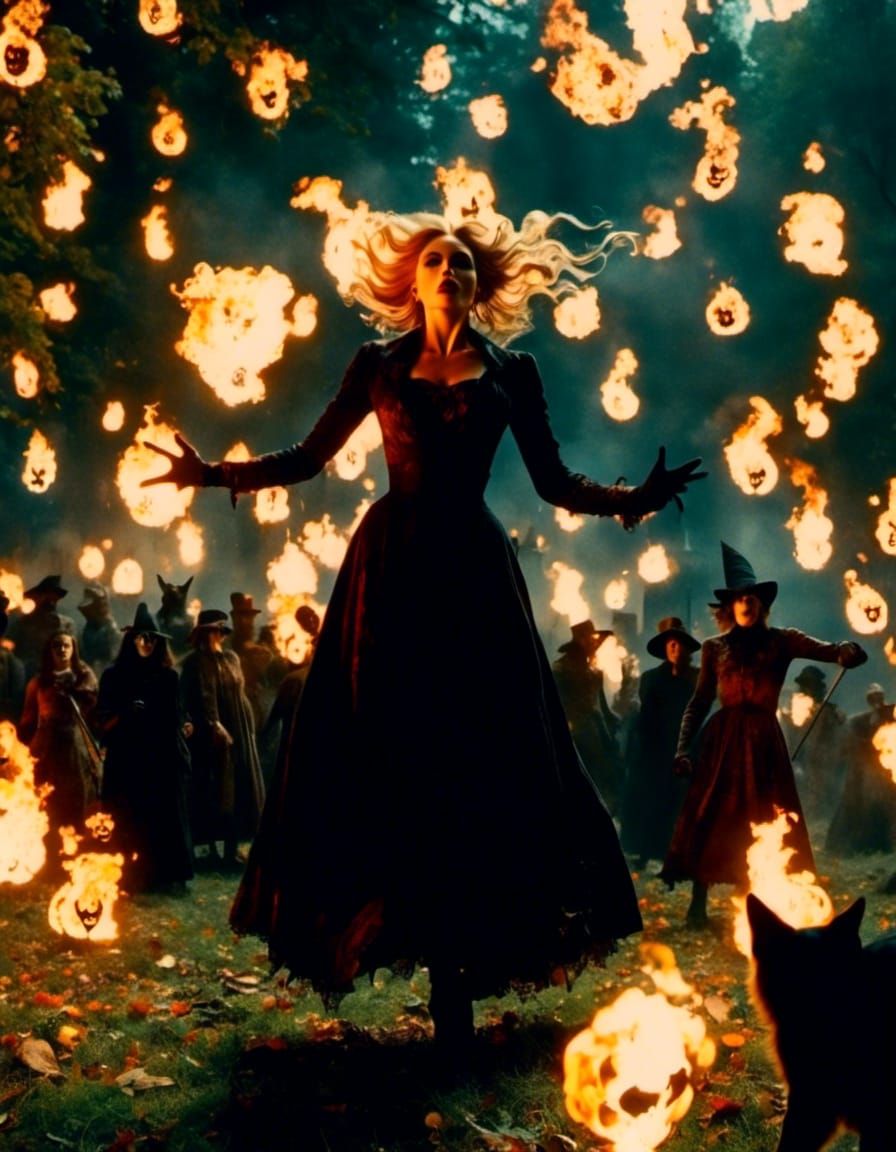 Witches Dance on Fire in Cinematic Film Still