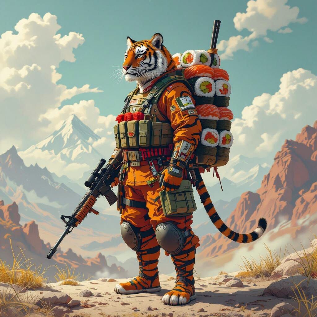 Tiger General with Sushi Back in Unreal Engine Style