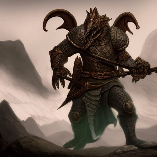 Detailed Dragonborn Matte Painting in D&D Style