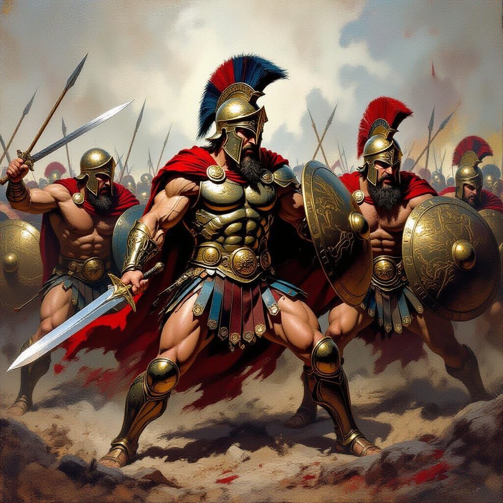 Greek Gods and Heroes Battle Enemies on Chaotic Field