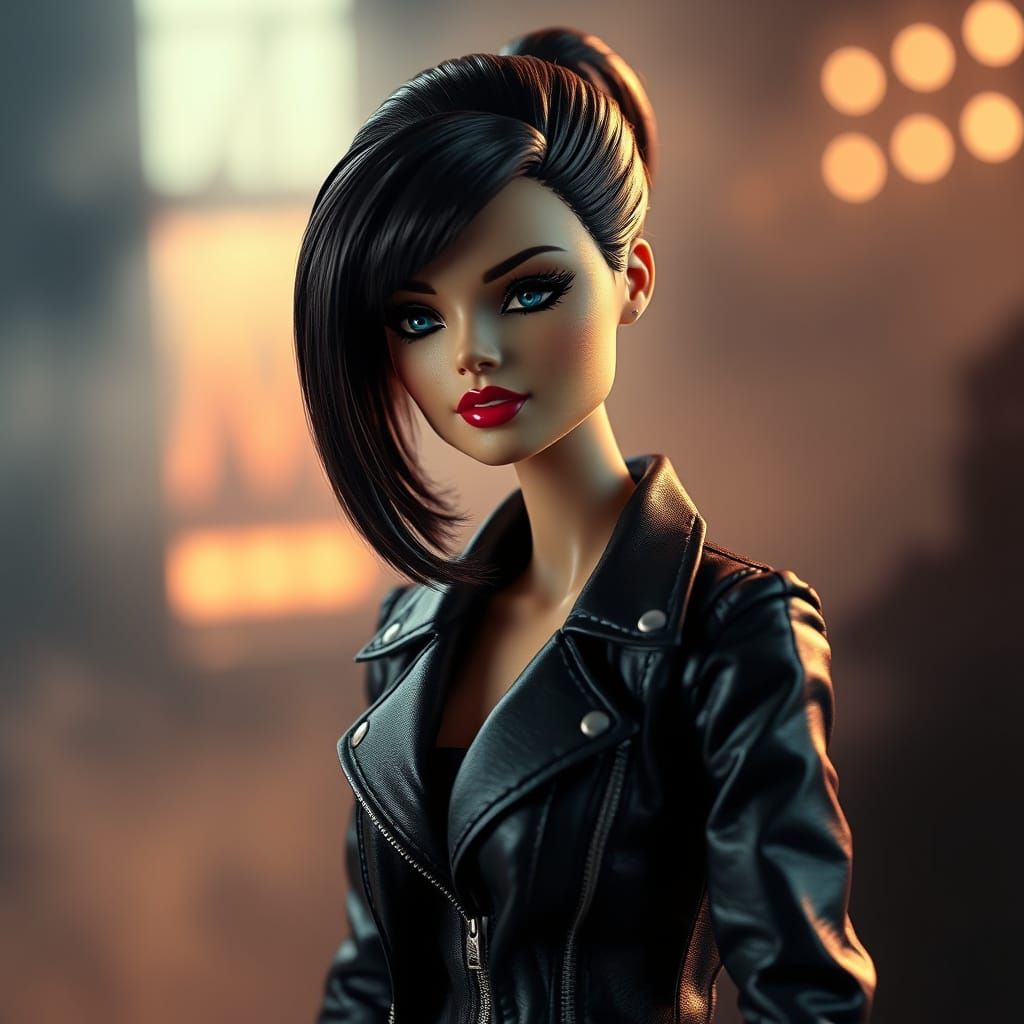 Barbie as a Cyberpunk Pop Icon in Moody HDR