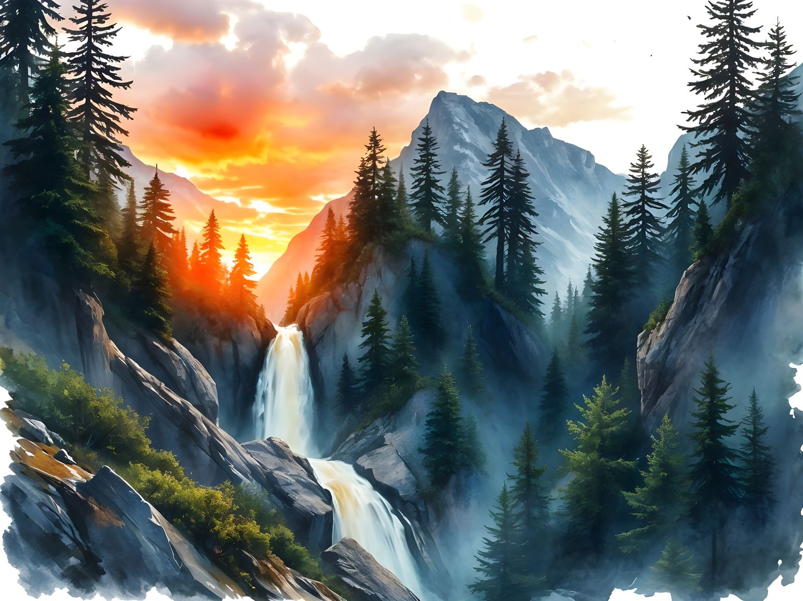 Wild Sunset in Expressive Watercolour Style