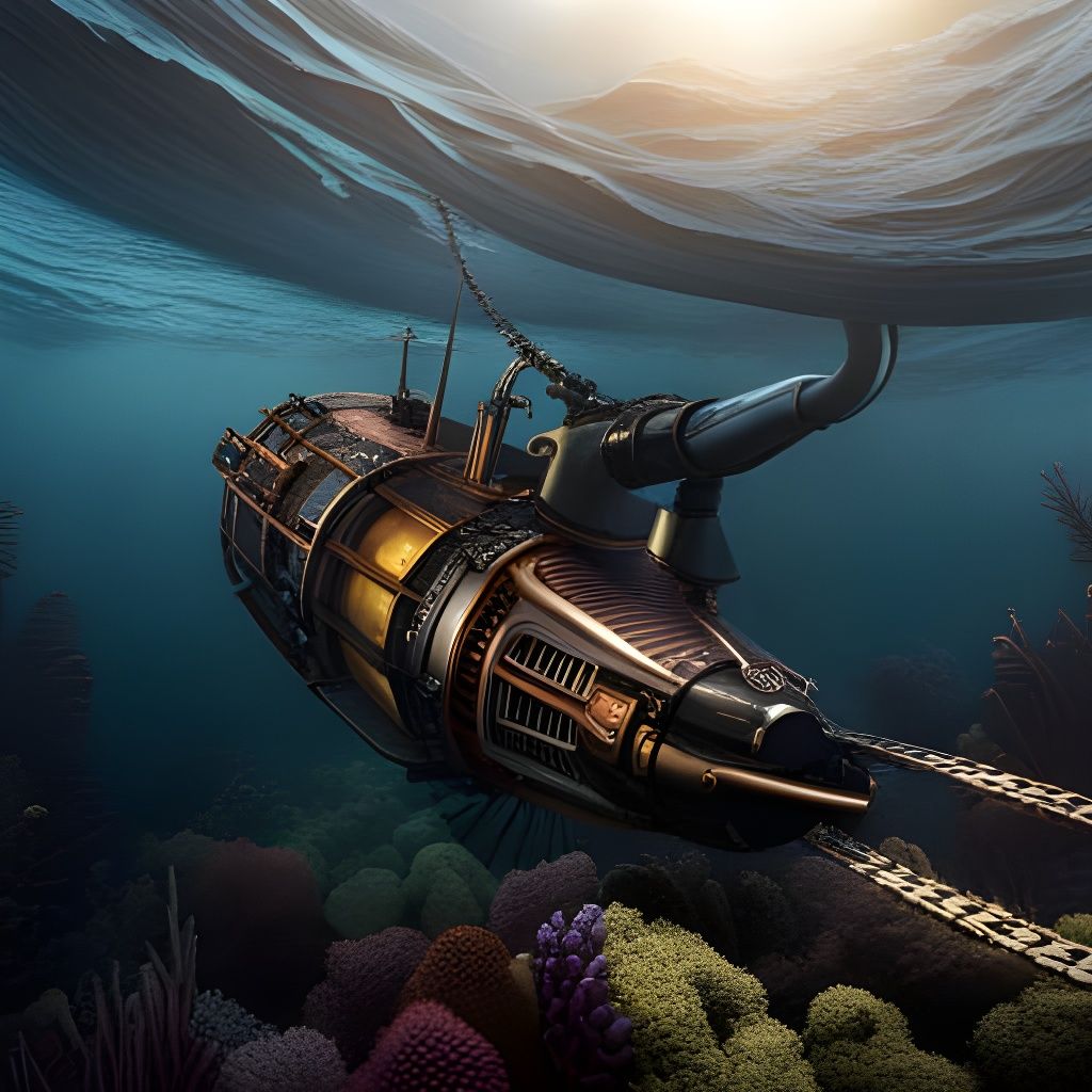 Steampunk Submarine Underwater Battle Scene