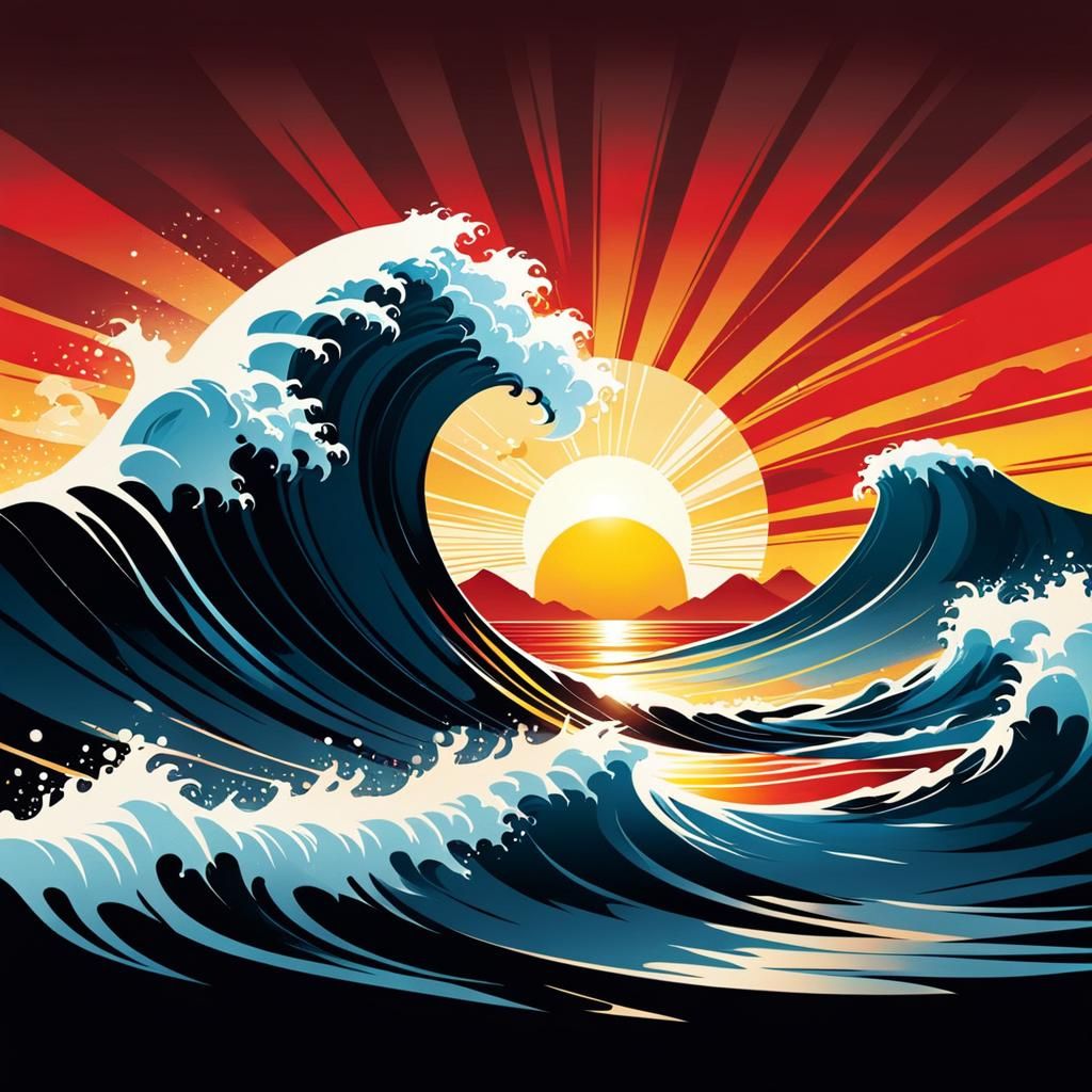 Geometric Sunrise Silhouette in Cubist Style