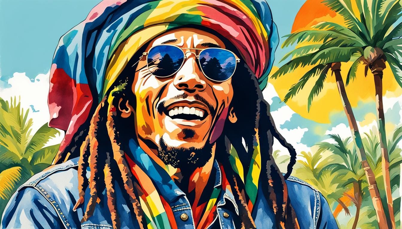 Bob Marley Portrait in Watercolor Pop Art Style