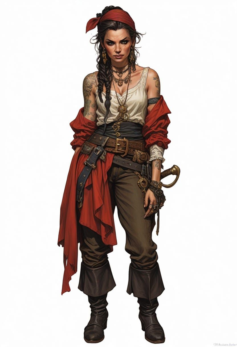 Heroic Tattooed Pirate Illustration in Boris Vallejo Style