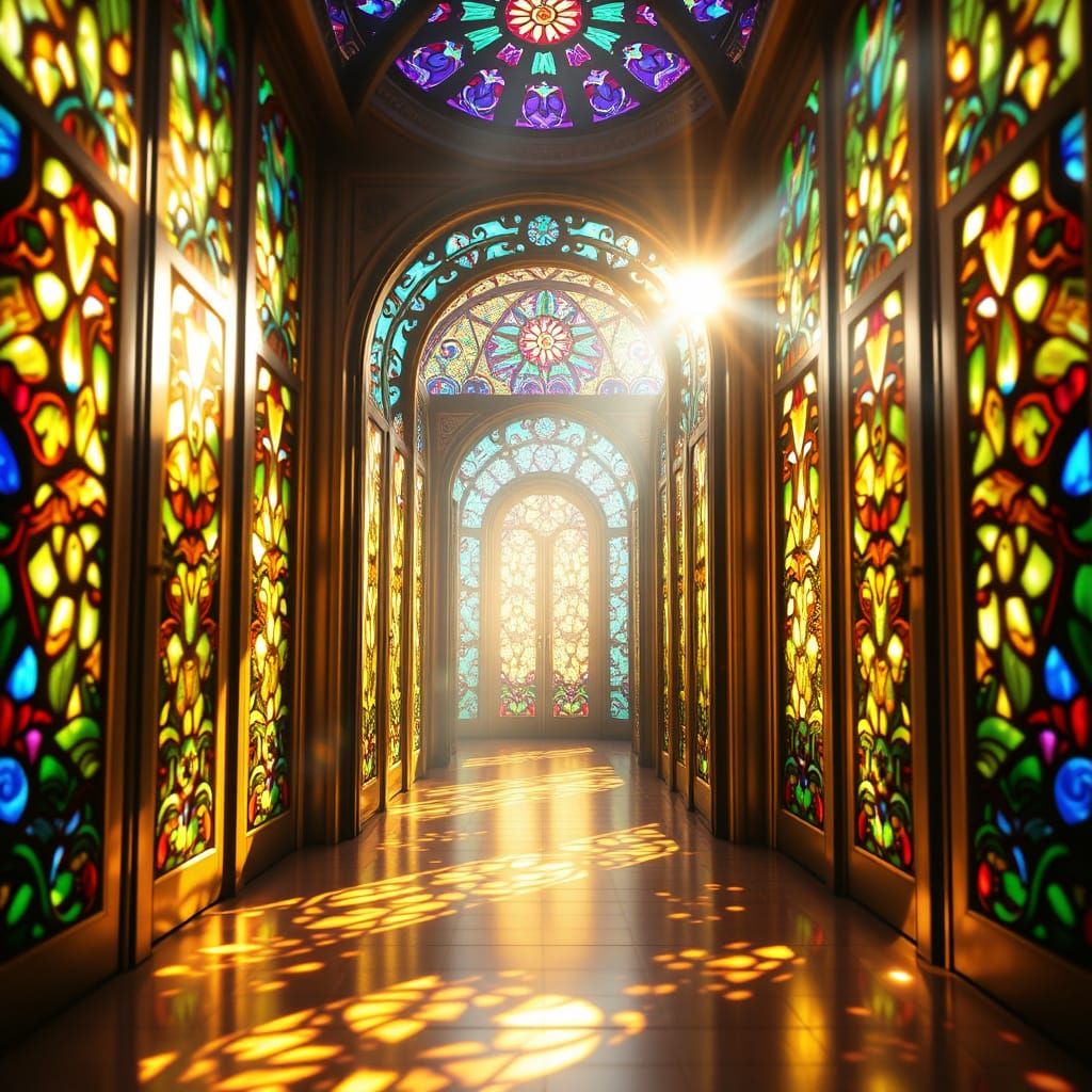 Infinite Stained Glass Doors with Divine Light
