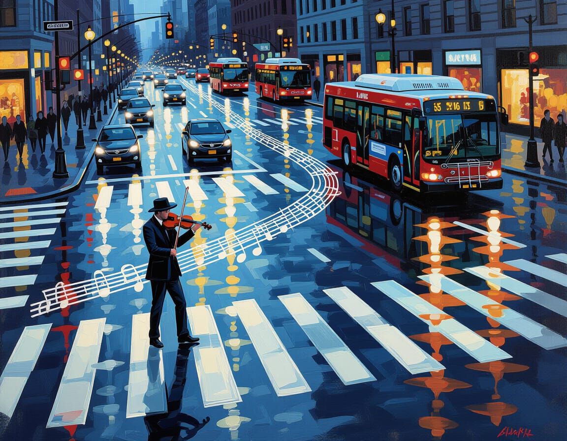 Street Violinist in Musical Cityscape