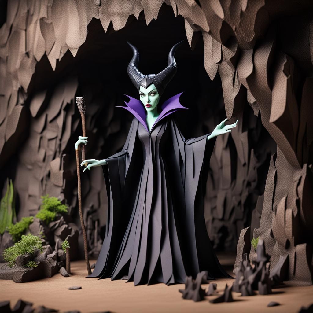 Realistic Papercraft Rendering: Maleficent in Cave