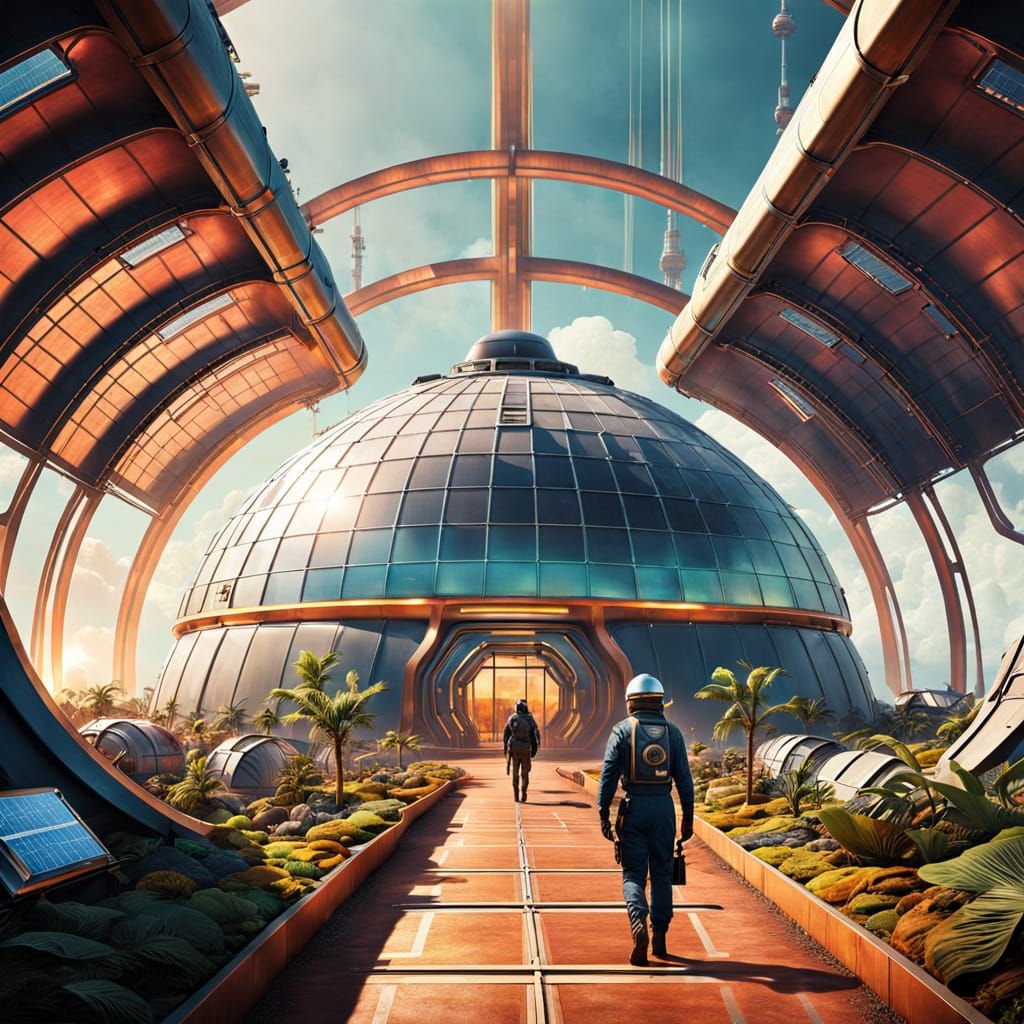Surreal Solarpunk Oasis on the Lunar Frontier