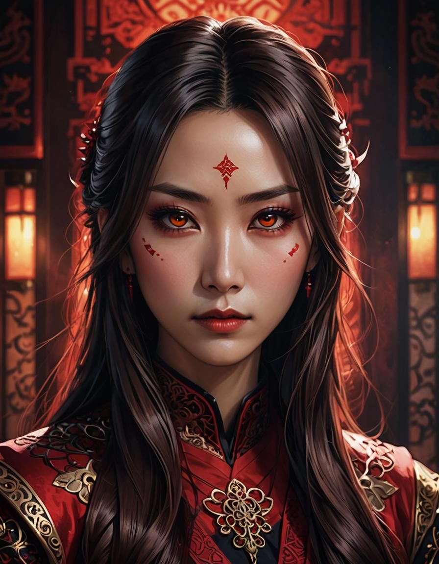 Elegant Gothic Anime Woman Portrait in Digital Oil Painting