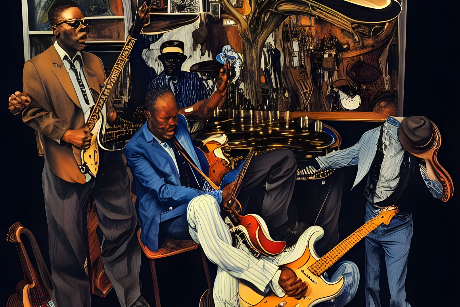 Electric Blues Band: High-Resolution Digital Illustration