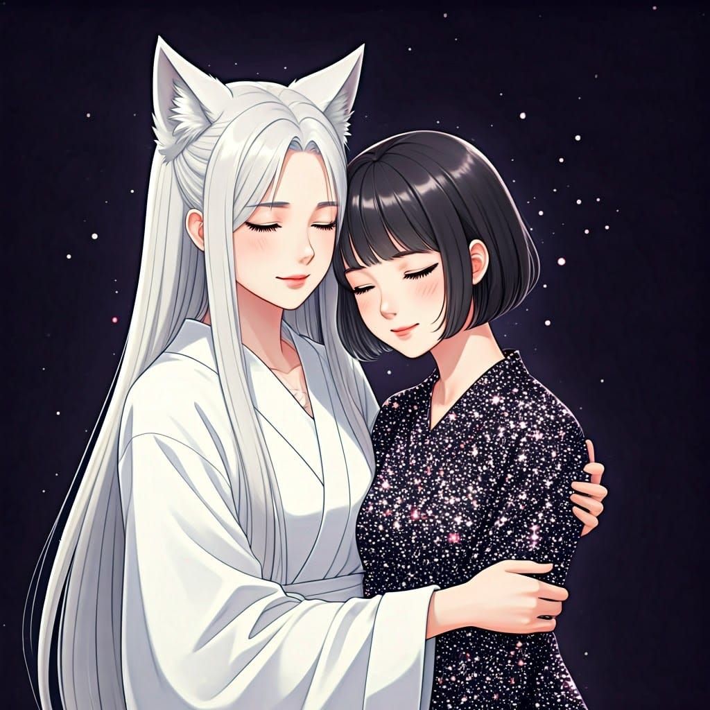 Wolfie and Moon hugging