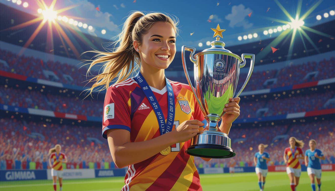 Soccer Champion Celebrates in Stadium: Digital Art