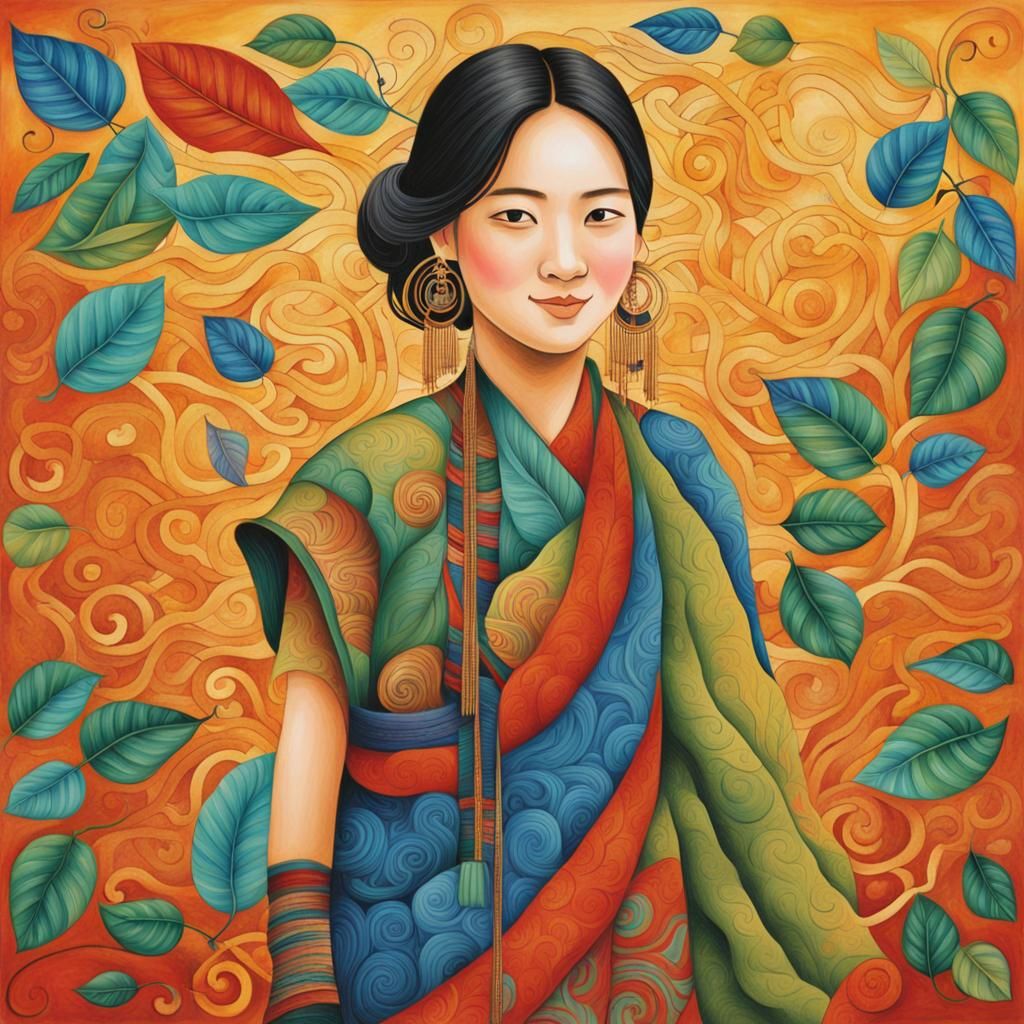 Harmonious Woman in Colorful Natural Maze