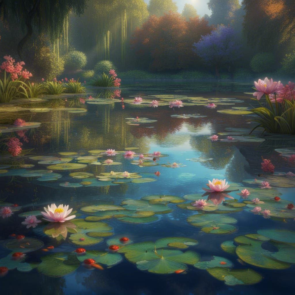 Impressionistic Lily Pond Painting in 4K