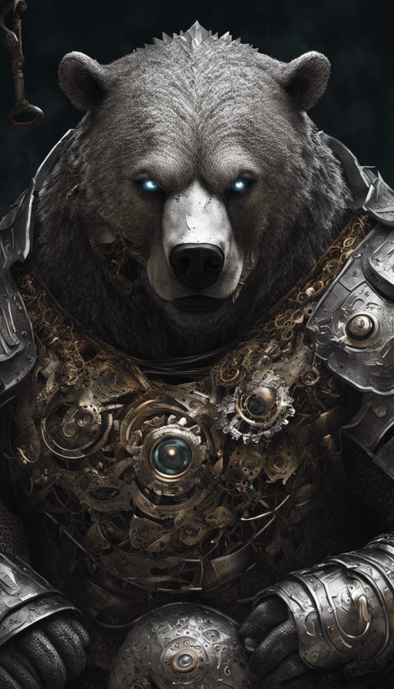 Grizzly Bear Shadow Knight Portrait in Steampunk Style