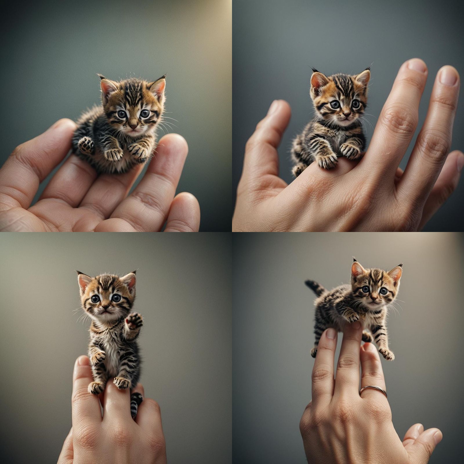 Micro Kitten Perched on Finger: Photorealistic 8k