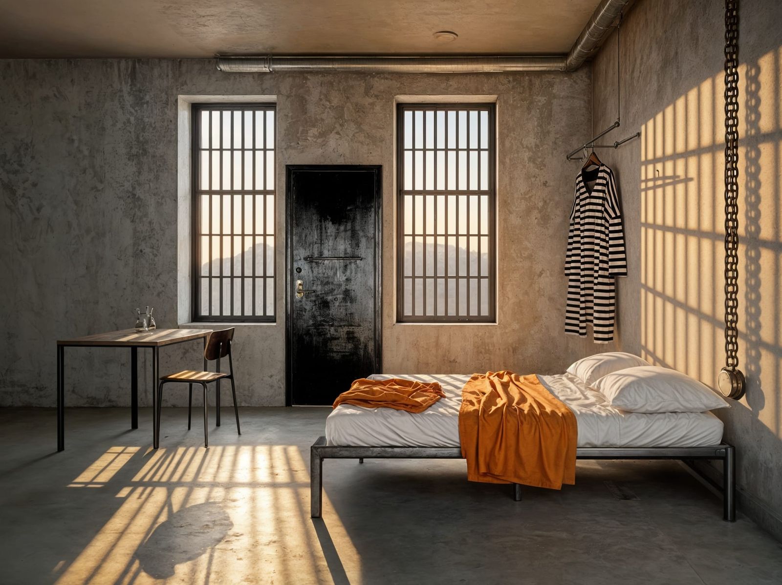 Minimalist Bedroom Inspired by Prison Cell in Golden Light