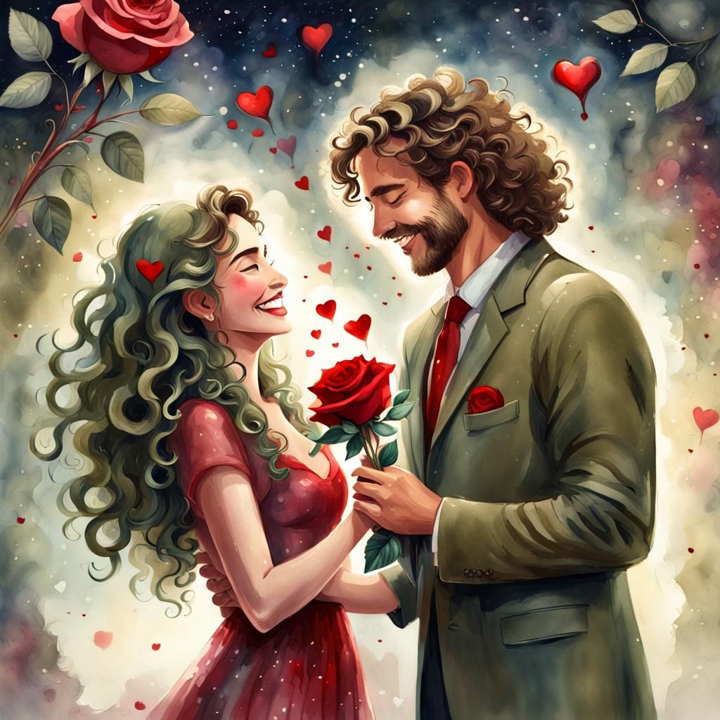 Romantic Gift: Man Giving Rose to Woman