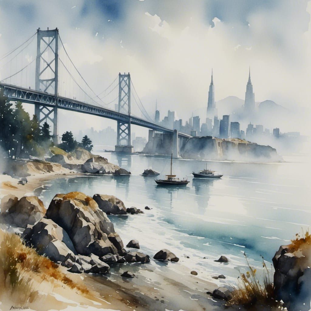 San Francisco Bay Bridge in Watercolor