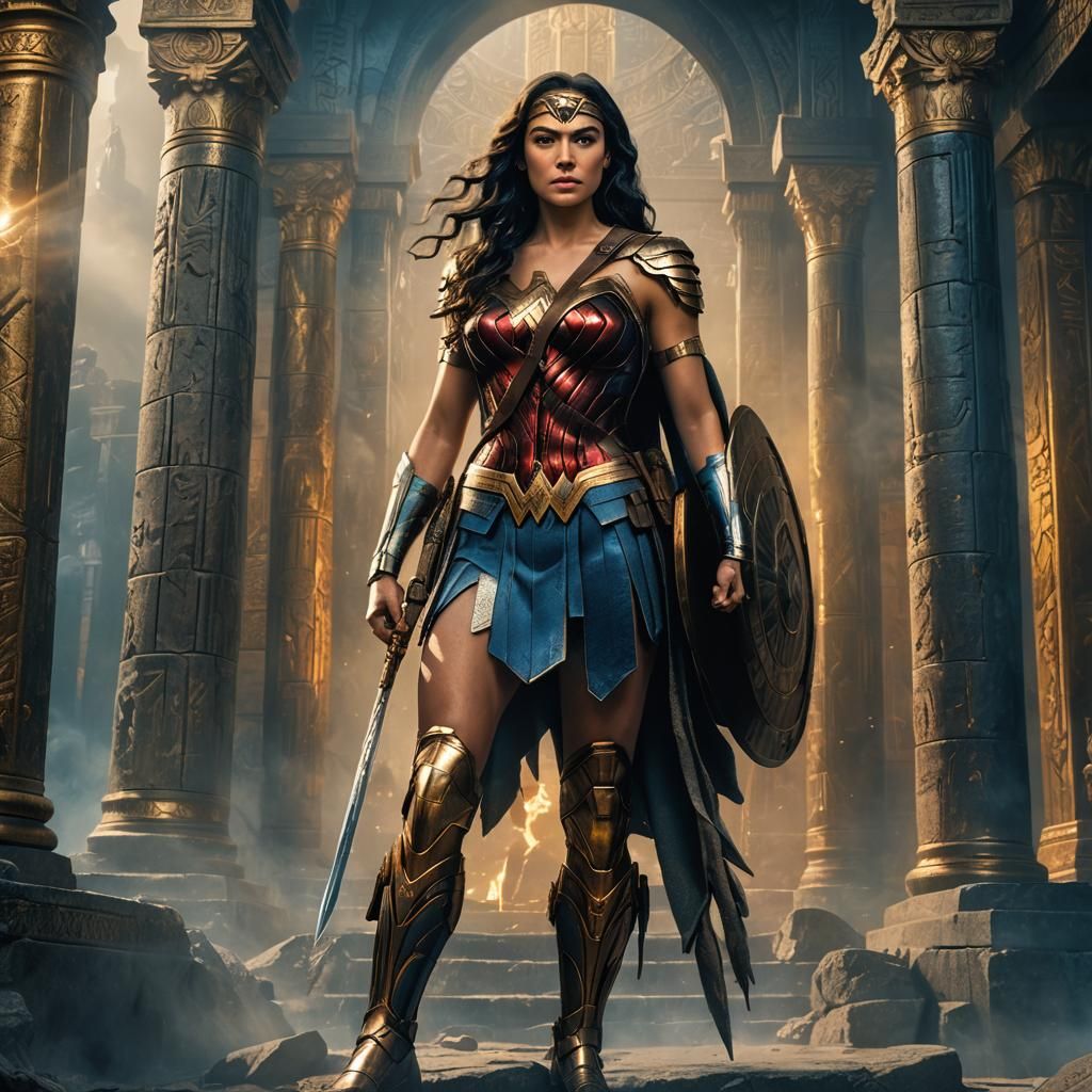 Wonder Woman Ready for Battle in Ancient Temple