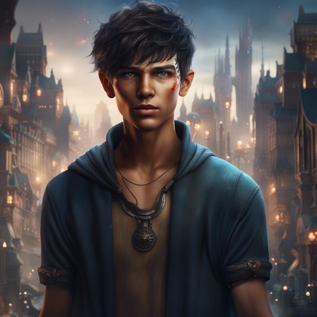 Teenage Male Portrait with Scar in Fantasy Art Style