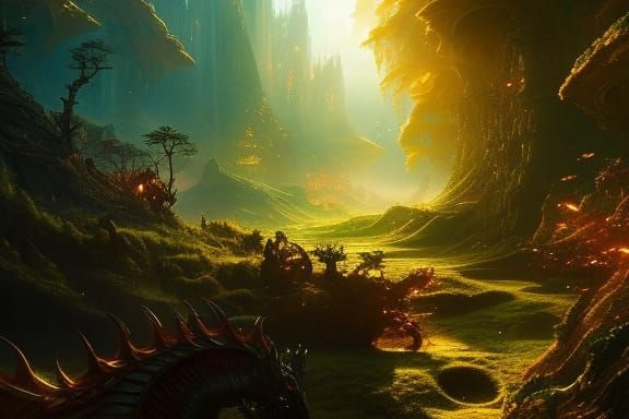 Green and Gold Fire Dragon Concept Art