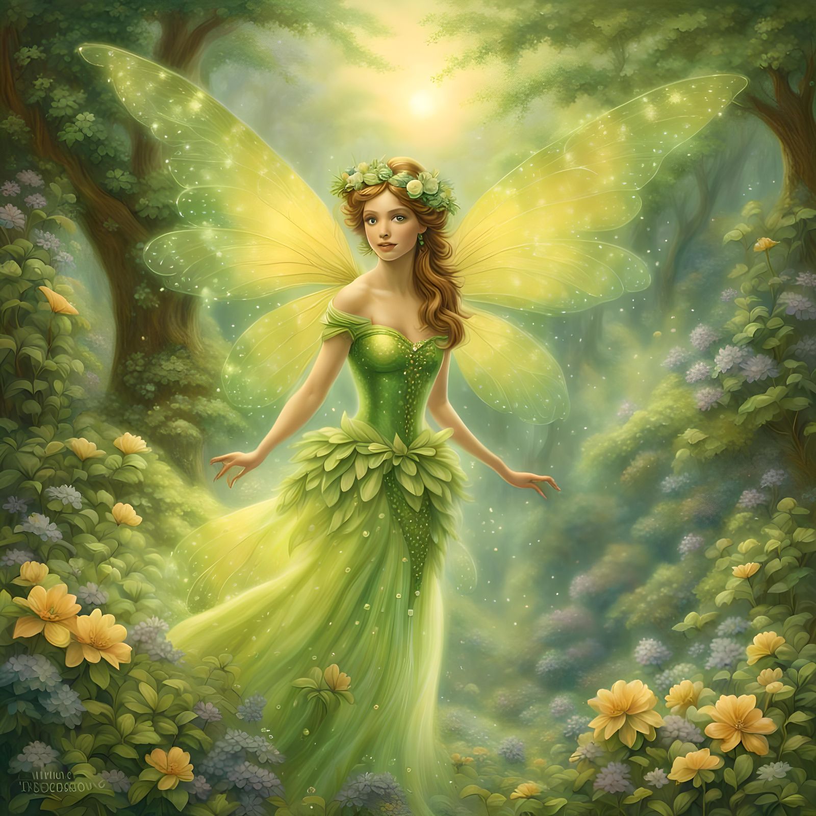 Glittering Green Fairy in Ethereal Fantasy Art